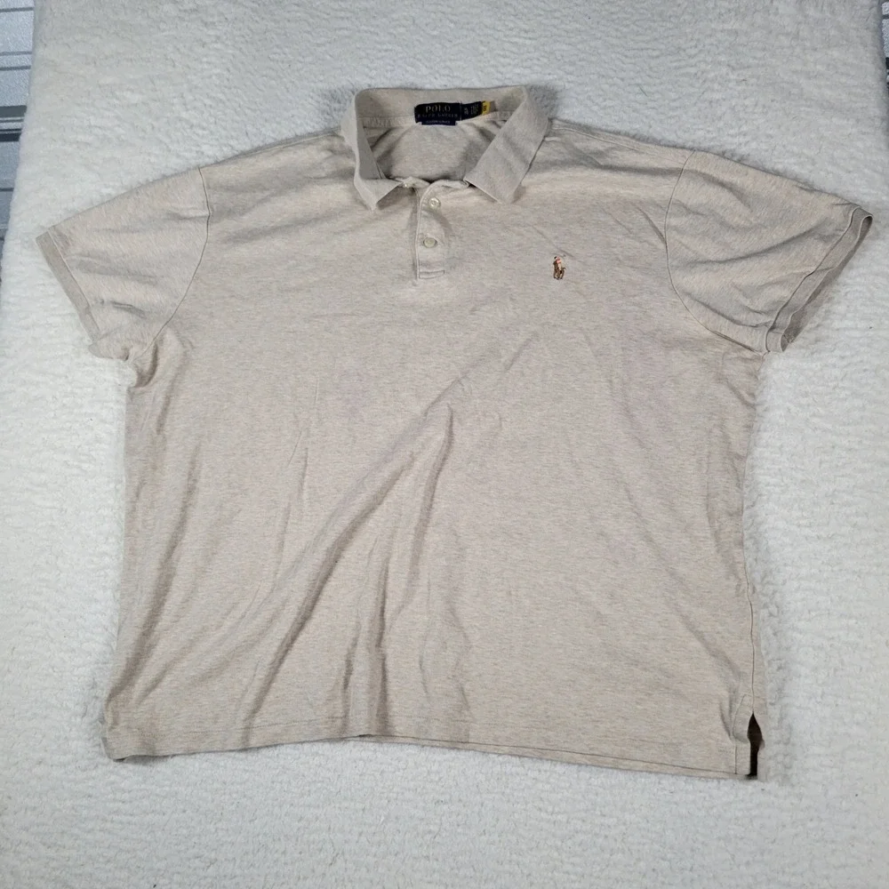 Polo Ralph Lauren Polo Shirt Mens XL Beige Custom Slim Fit Short Sleeve Heather